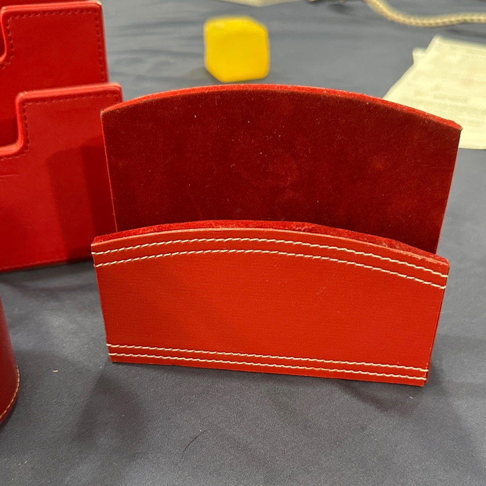Red Leather Desk Organizer Set